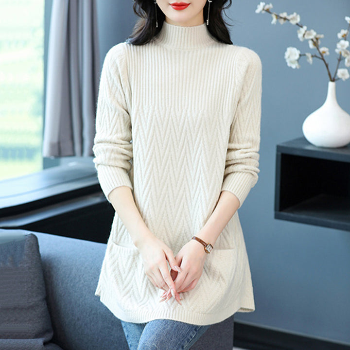 Knitted sweater for women with zigzag pattern and practical pockets Lune London