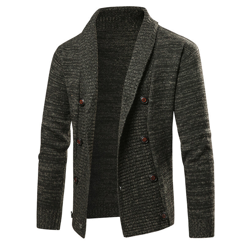 Knitted jacket for men with modern shawl collar and decorative buttons Lune London