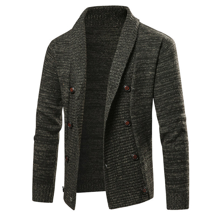 Knitted jacket for men with modern shawl collar and decorative buttons Lune London