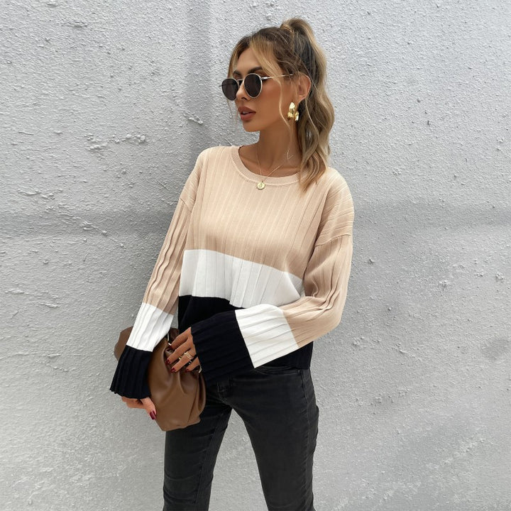 Fashion knit sweater for women with a harmonious color block design and wide sleeves Lune London