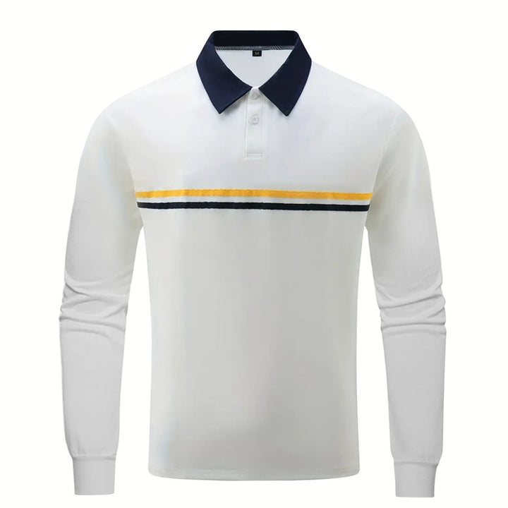 Men's long sleeve polo shirt with modern striped pattern Lune London