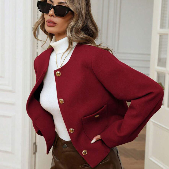 Short blazer jacket for women with practical pockets and golden buttons Lune London