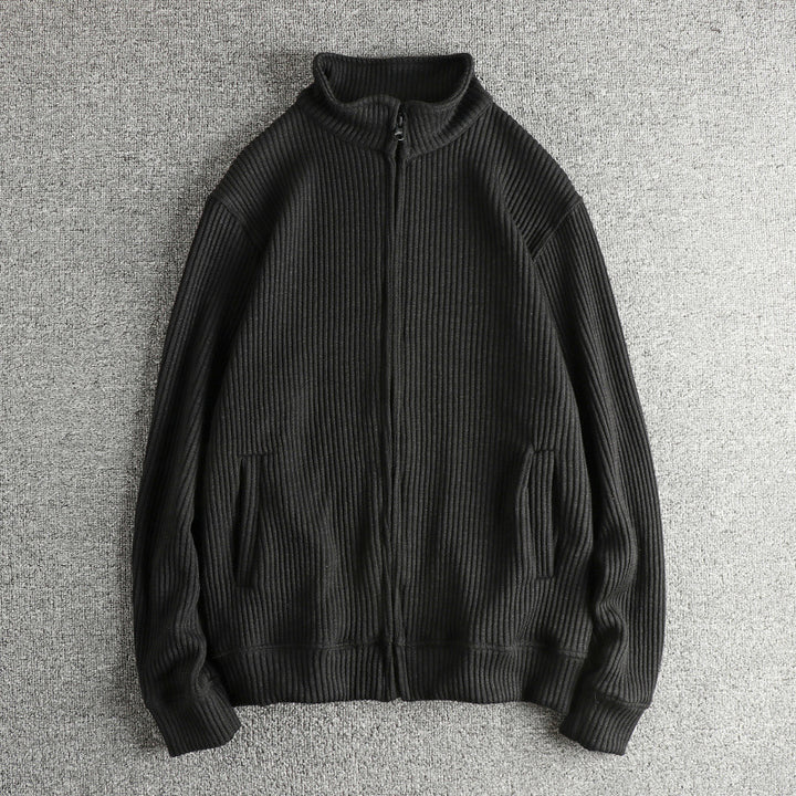 Knit jacket for women with high collar and practical pockets Lune London