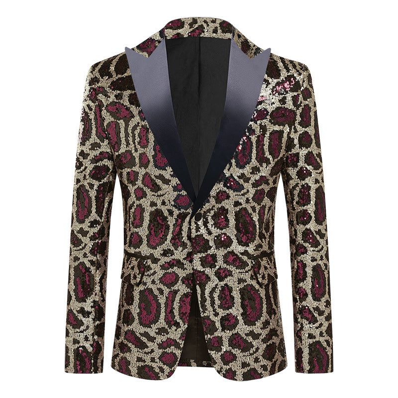 Elegant men's sequin blazer with modern leopard print Lune London