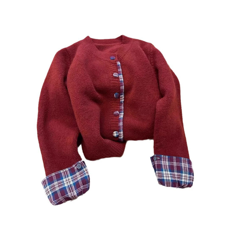 Women's Knit Jacket with Contrasting Collar and Decorative Buttons Lune London