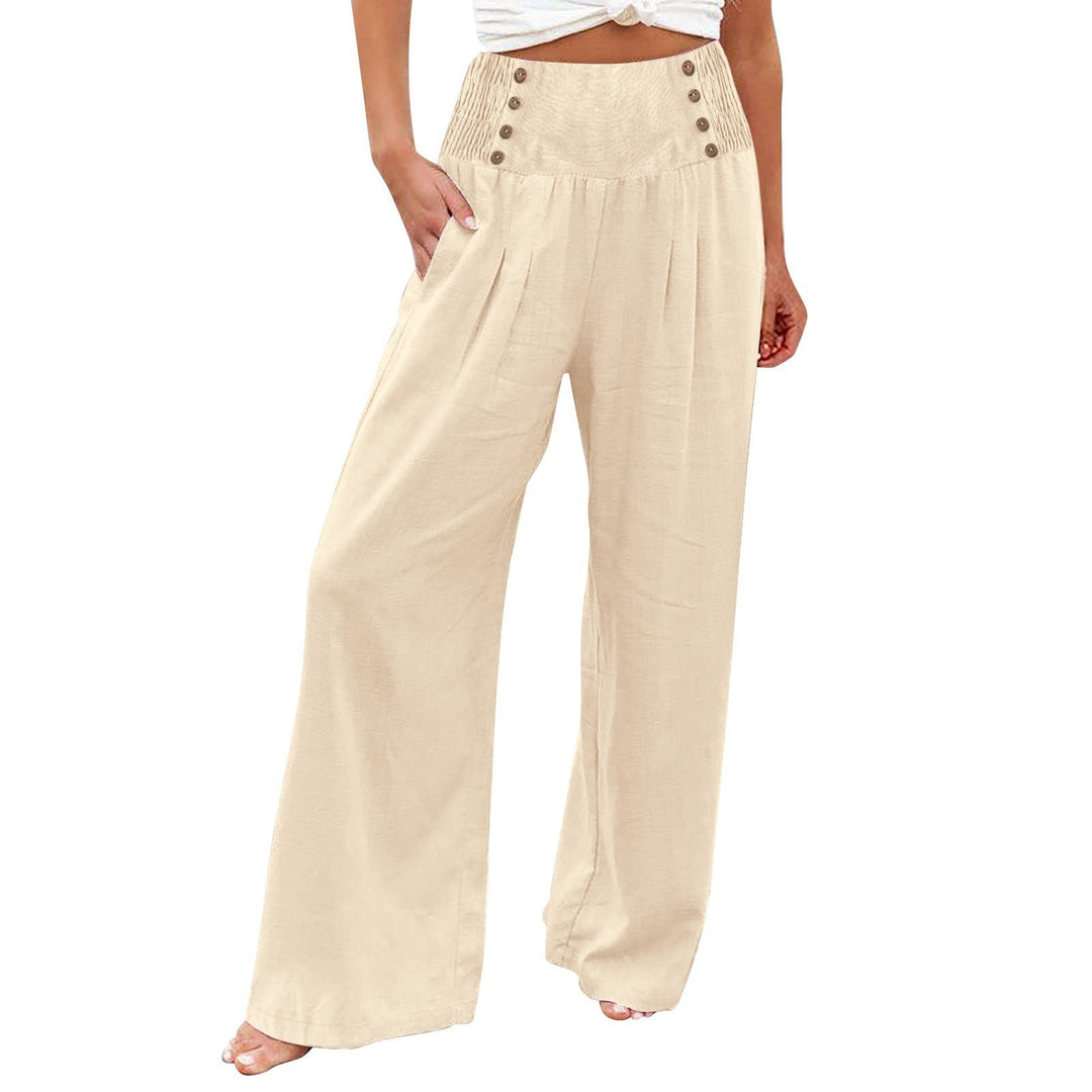 Pantalon d'été large pour femmes avec détails en bouton Lune London