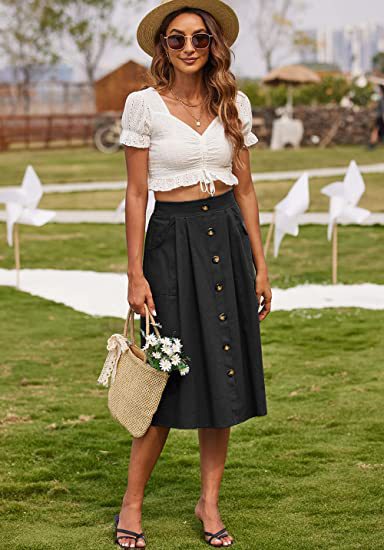 A-Line Button Front Skirt for Women with Pockets Lune London