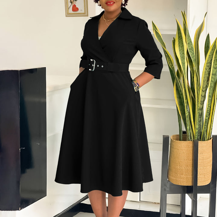 Wrap dress for women with a fitted belt and flared skirt Lune London