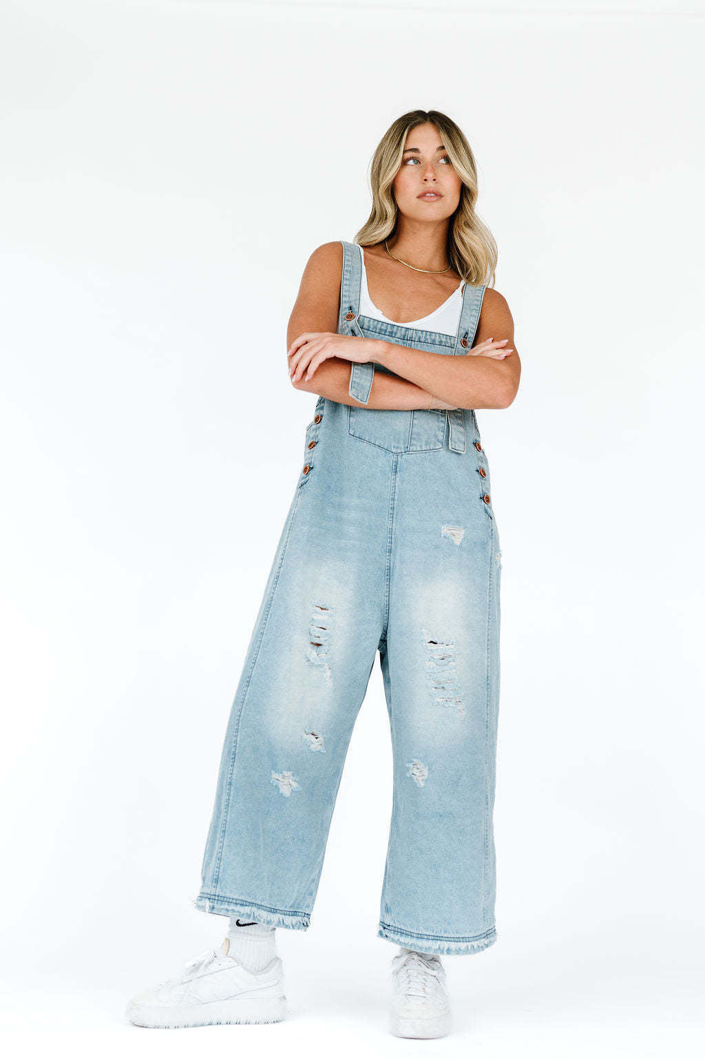 Ladies casual denim overall with trendy destroyed details Lune London