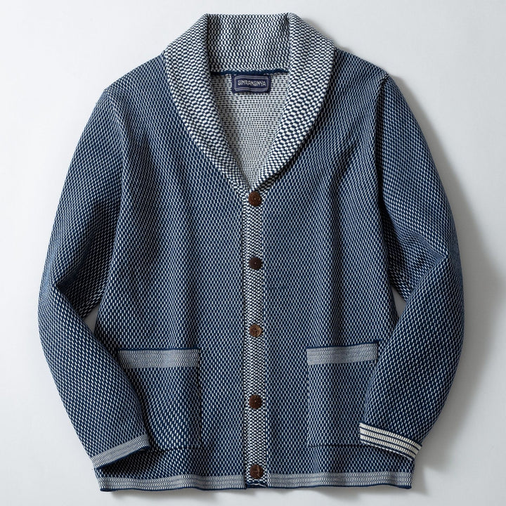 Men's knitted jacket with elegant button details and a wide shawl collar Lune London
