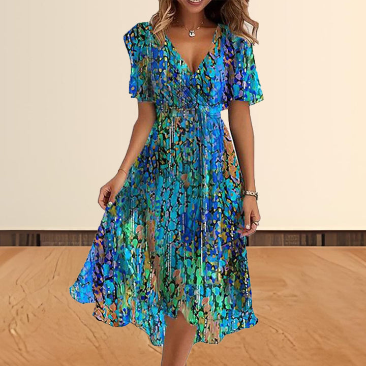 Ladies Elegant A-Line Maxi Dress with Short Sleeves Lune London