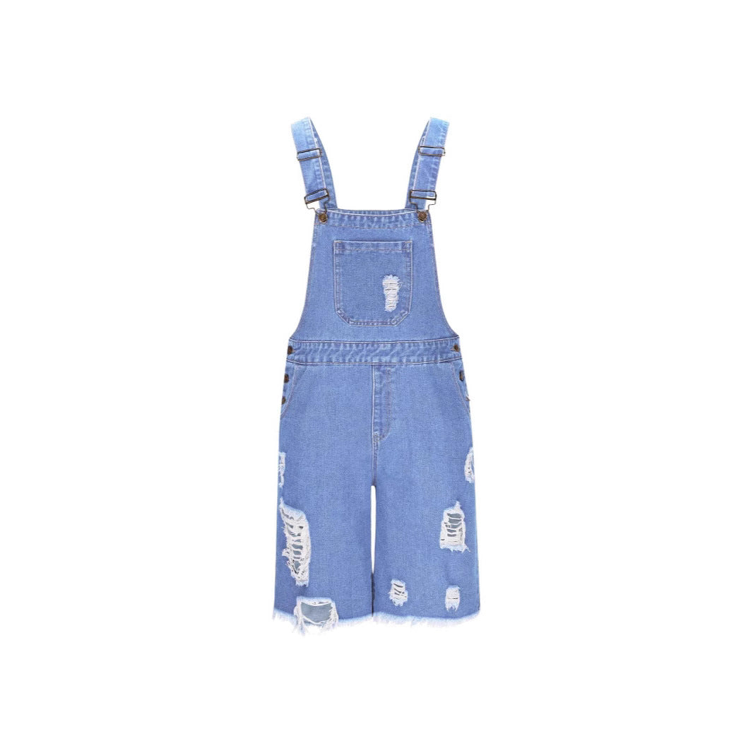 Men's denim overalls shorts in a casual design with patch pockets Lune London