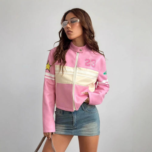 Ladies Short Sporty Jacket with Detailed Appliqués Lune London