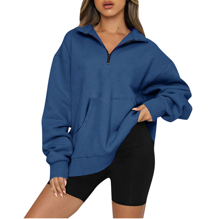 Oversized sweatshirt for women with half-zip and hood Lune London