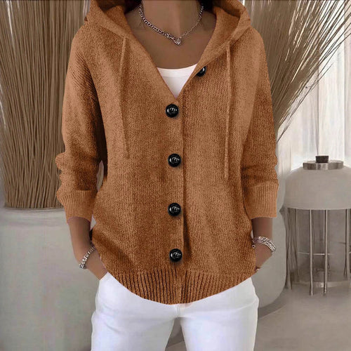 Casual hoodie knitted jacket for women with large buttons Lune London