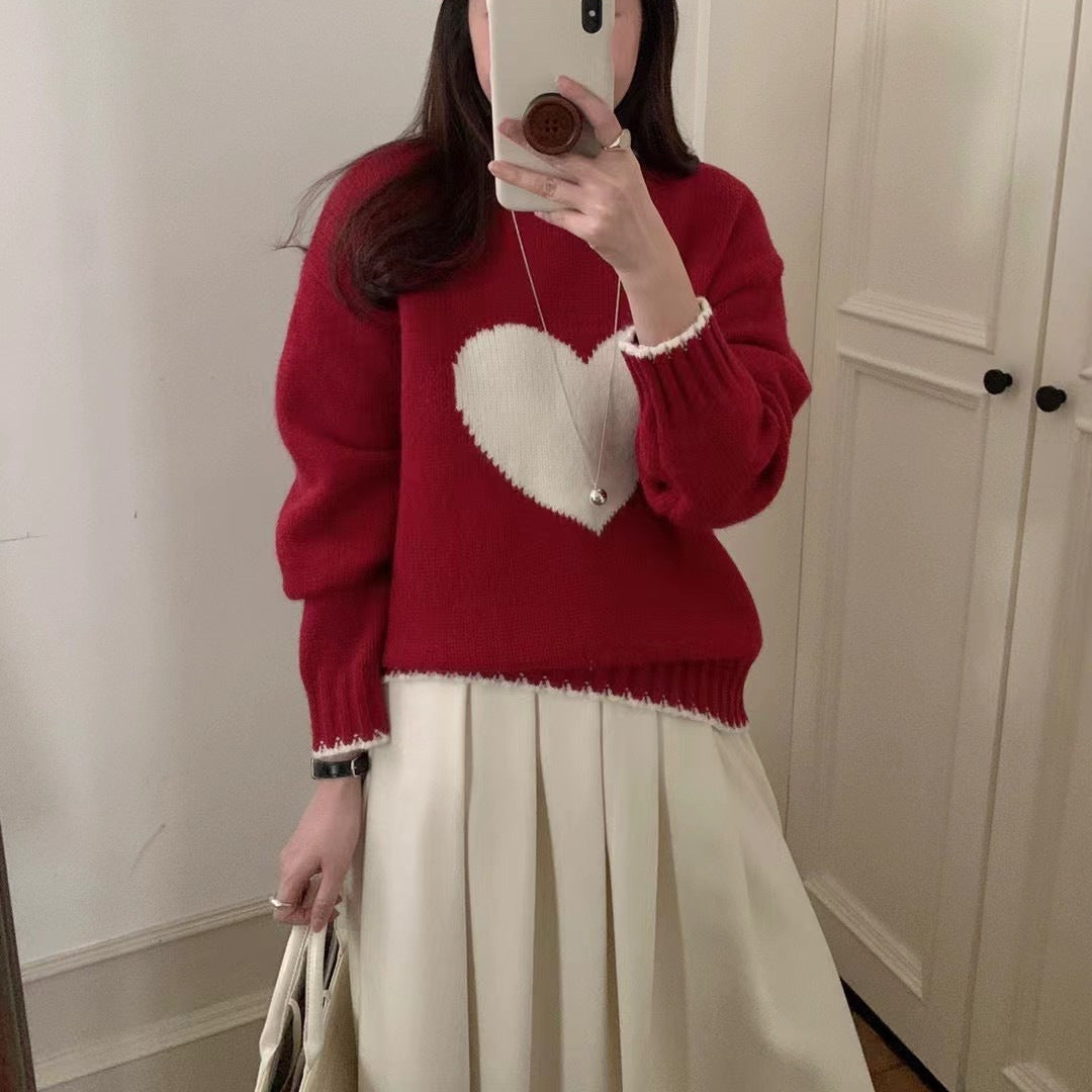 Knit sweater for women with heart pattern and relaxed fit Lune London