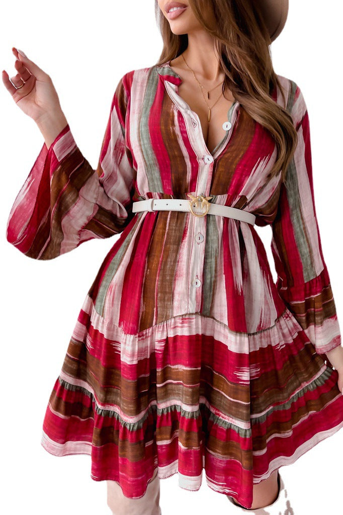 Striped A-line mini dress for women with belt Lune London