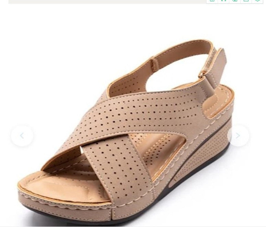 Wedge sandals for women with perforated details and adjustable strap Lune London