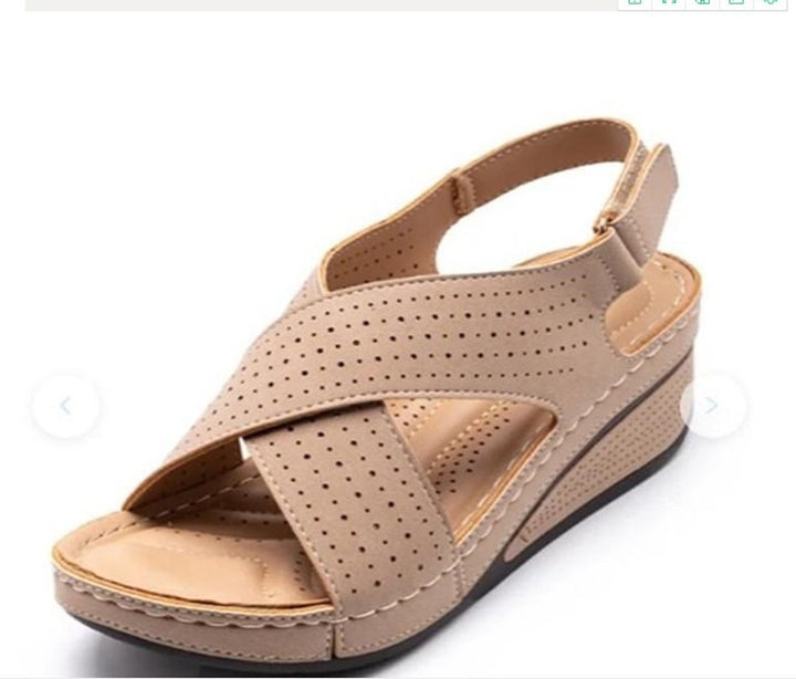 Wedge sandals for women with perforated details and adjustable strap Lune London