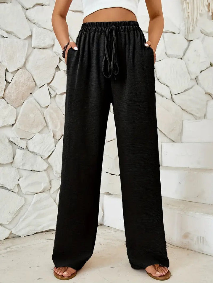 Women's Loose Linen Trousers with Elastic Waistband and Side Pockets Chic und Stil