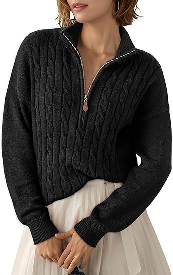 Chunky knit sweater for women with high collar and half-zip Lune London