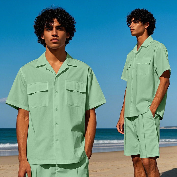 Men's casual short sleeve shirt and chic shorts