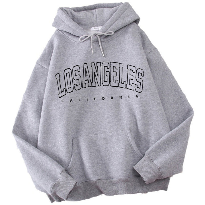 Women's hoodie with modern Los Angeles print and loose fit Lune London