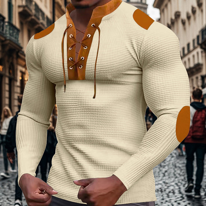 Men's long-sleeve Henley shirt with decorative lacing design Lune London