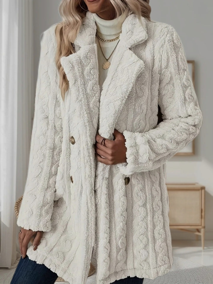 Ladies Thick Knit Coat with Double Button Details Lune London