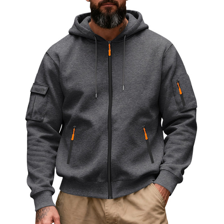 Practical hoodie for men with functional zippered pockets Lune London
