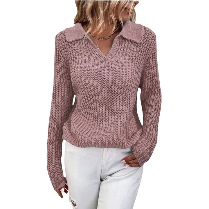 Knit pullover for women with polo collar and fine ribbed texture Lune London