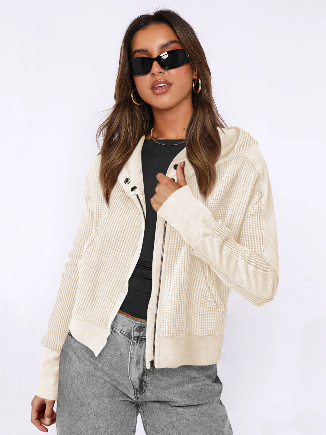 Women's Comfortable Zip Hoodie with Textured Design Lune London