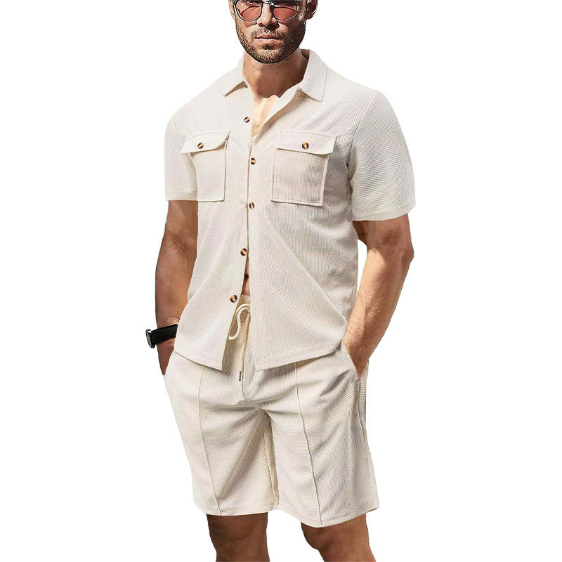 Casual men's set short sleeve shirt and shorts with practical pockets Lune London