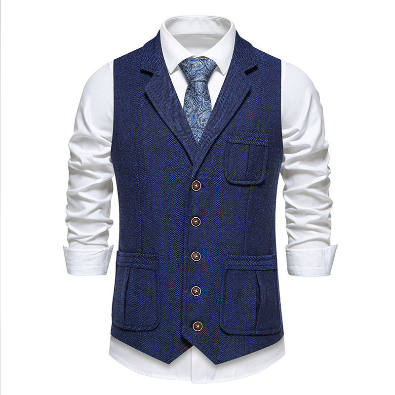 Classic herringbone design men's suit vest with practical pockets Lune London