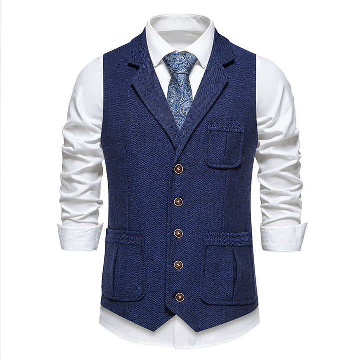Classic herringbone design men's suit vest with practical pockets Lune London