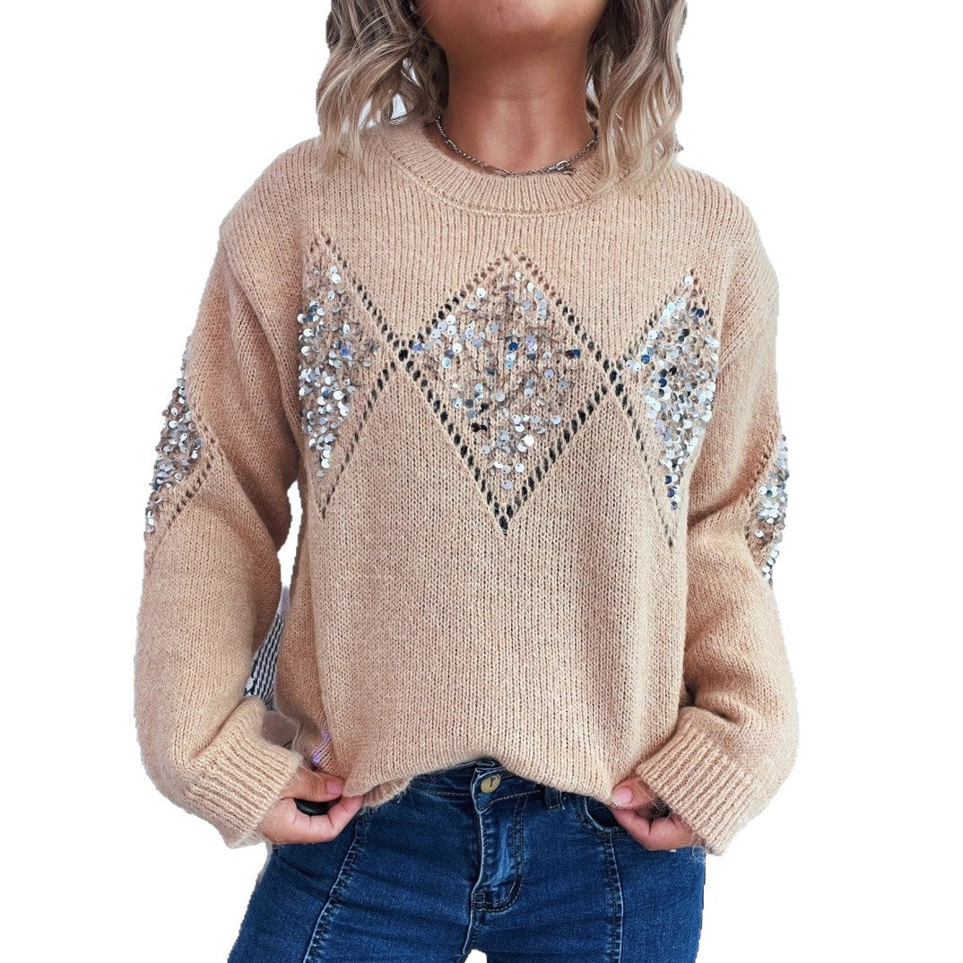 Pull en tricot élégant pour femmes avec des accents de sequins scintillants Chic & Stil