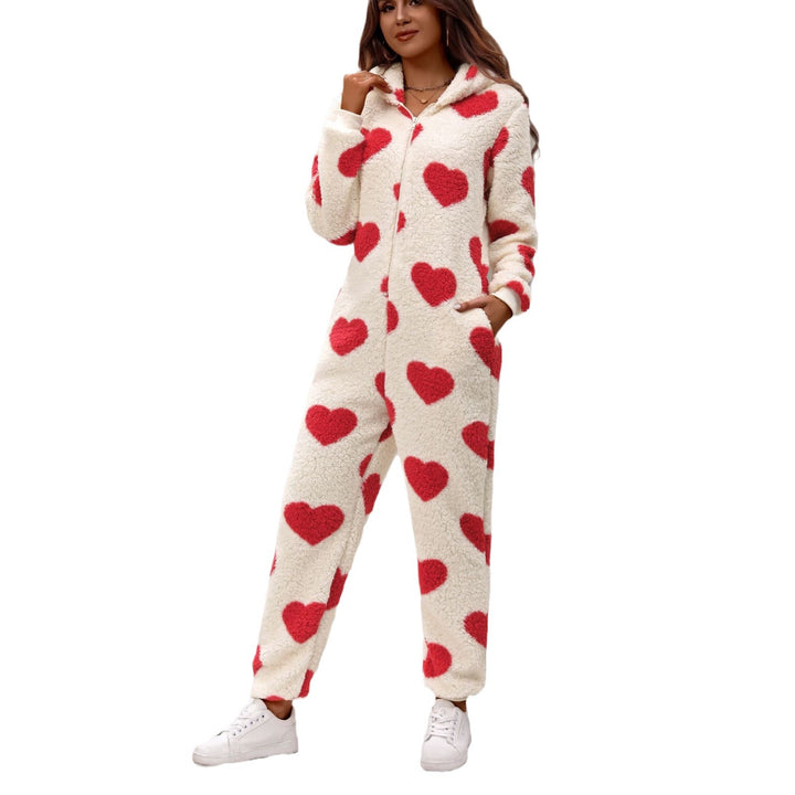 Ladies fleece set with hood and heart pattern Lune London