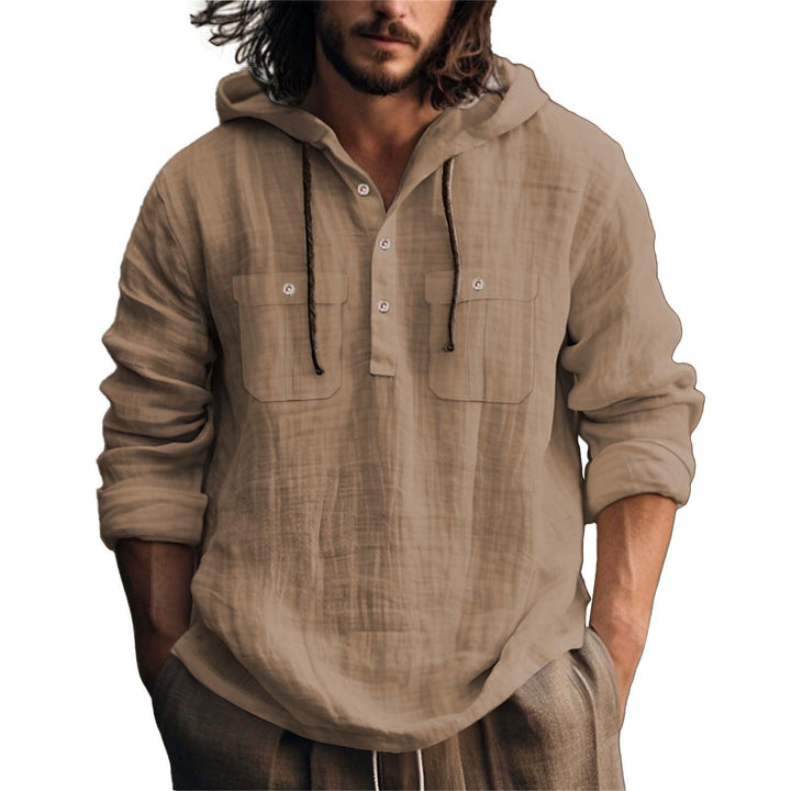 Men's hoodie shirt with practical pockets and stylish button placket design Lune London