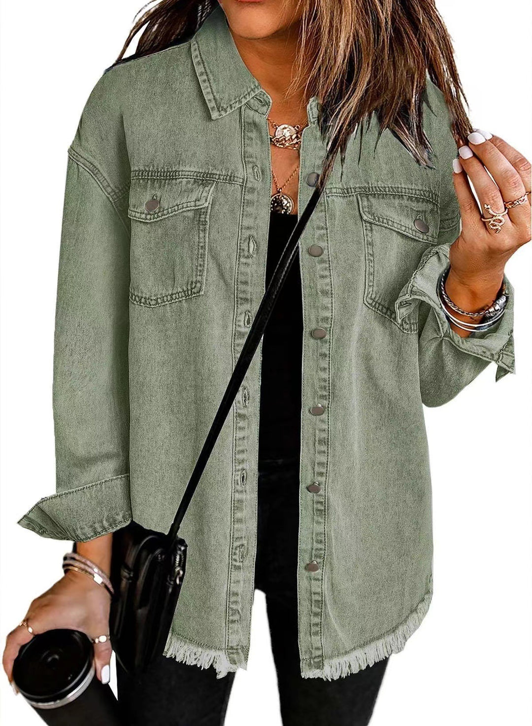 Casual denim shirt for women with frayed edges and convenient chest pockets Lune London