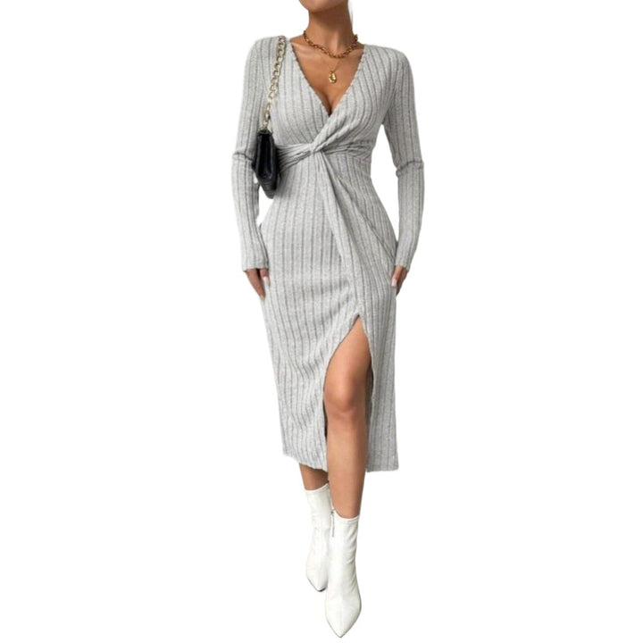 Robe midi moulante pour femme avec détail torsadé et fente sur le côté Chic & Stil