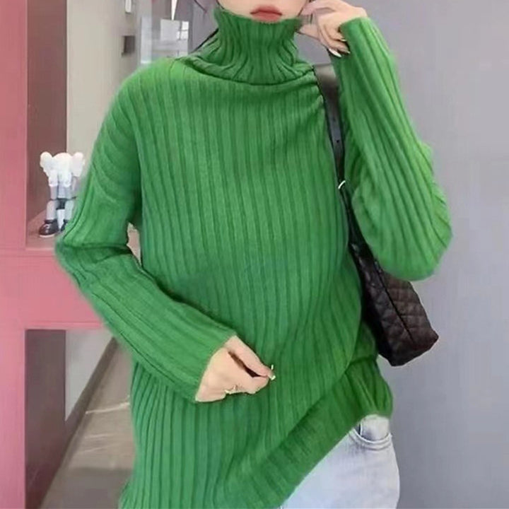 Woman Knit top with turtleneck and asymmetrical cut and fine ribbed structure Lune London