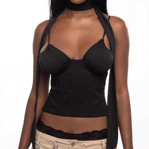 Women High collar corset top with strapless and ties Lune London