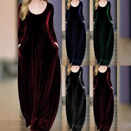 Maxi dress for women in velvety material with practical pockets Lune London