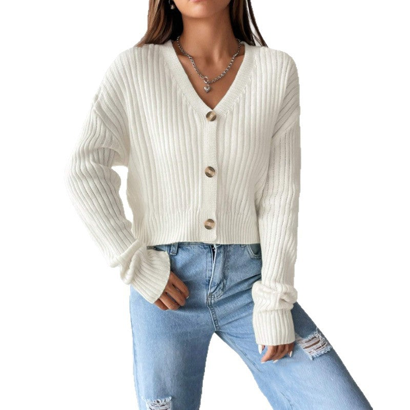 Women's fashionable cardigan with V-neck and button placket Lune London