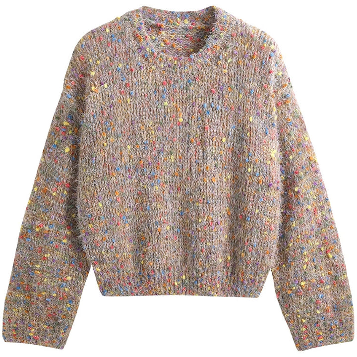 Fashionable women's sweater with colorful textured knit and round neck Lune London