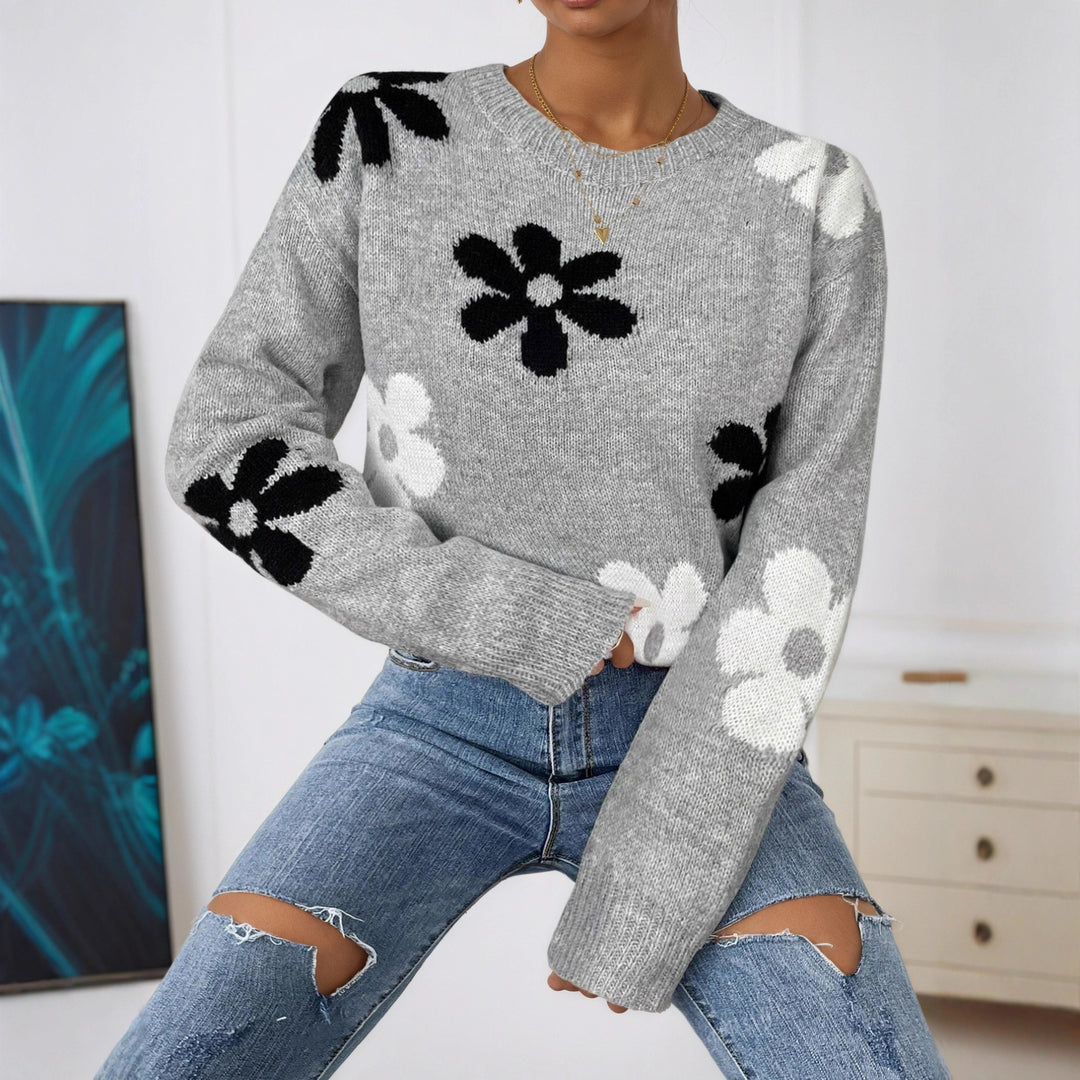 Women's sweater with floral design and round neckline Lune London