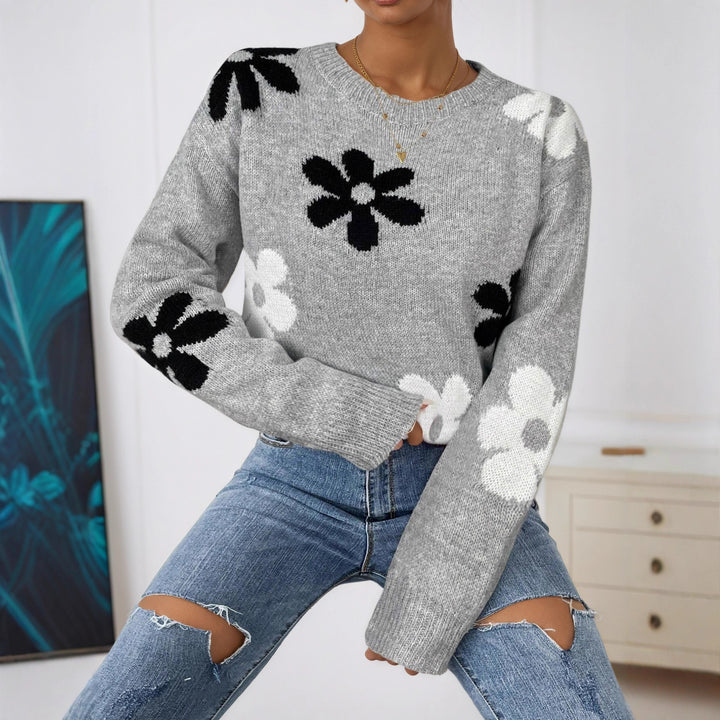 Women's sweater with floral design and round neckline Lune London