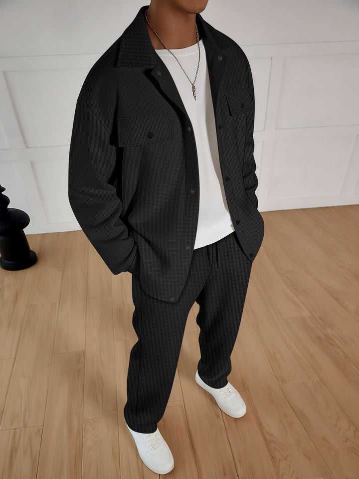 Casual set for men consisting of a striped coat and comfortable jogging pants Lune London