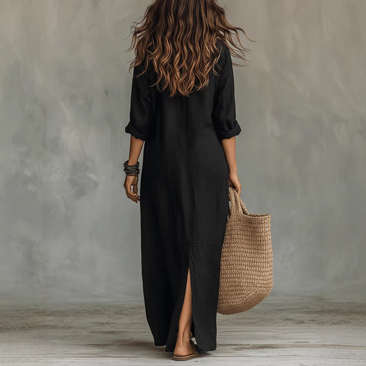 Women's Long Shirt Dress with Button Closure and Side Slit Lune London