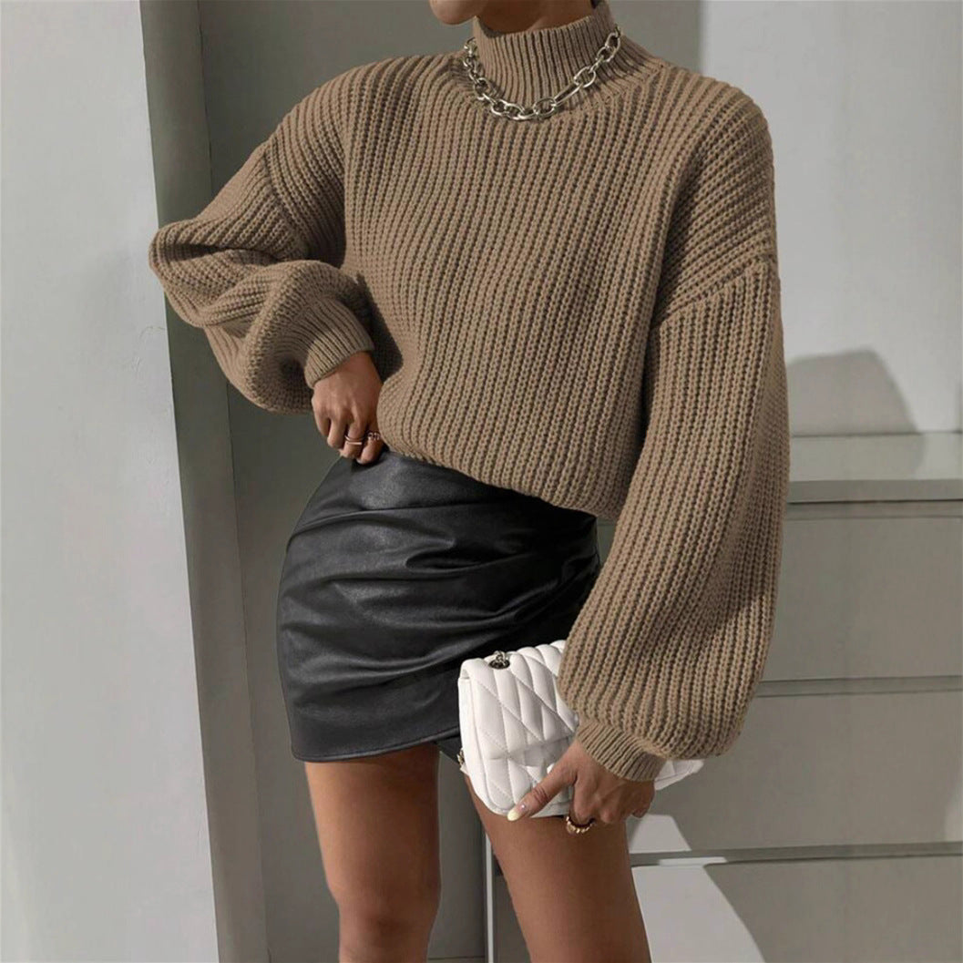 Soft knitted sweater for women with high collar Lune London